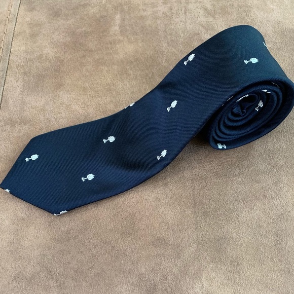 Navy Tie w/Trees! - Picture 1 of 4